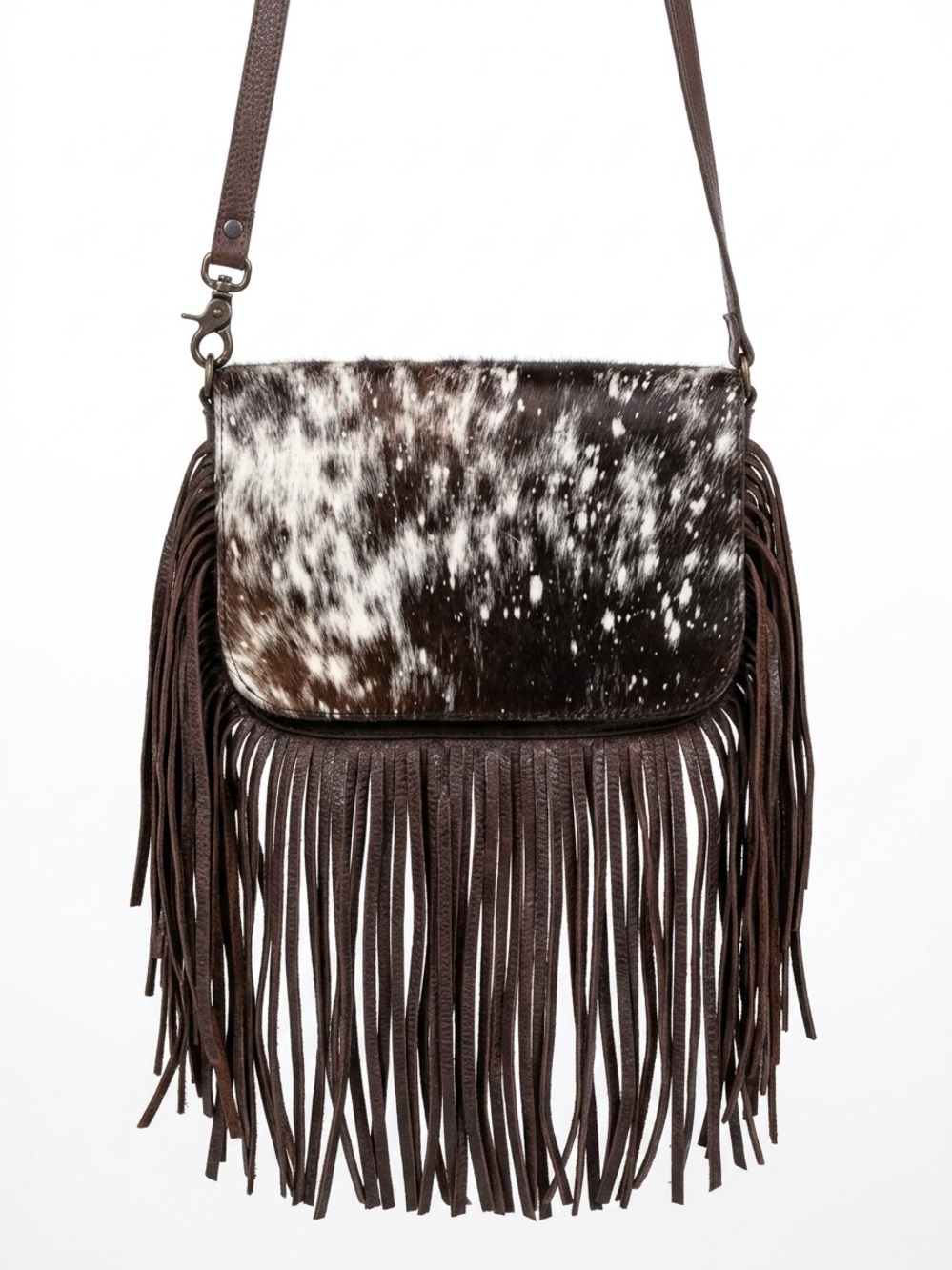 David Luna Origines Brown Fringed Genuine Cowhide Bag Boho